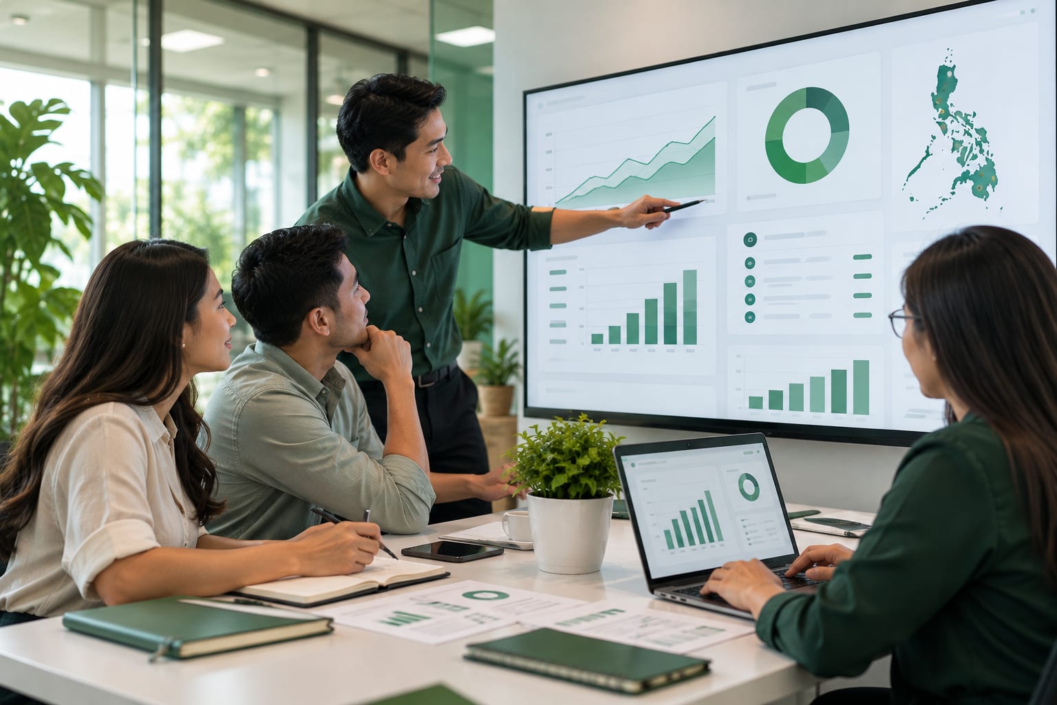 A Filipino lending team reviewing portfolio reports in LoanKit